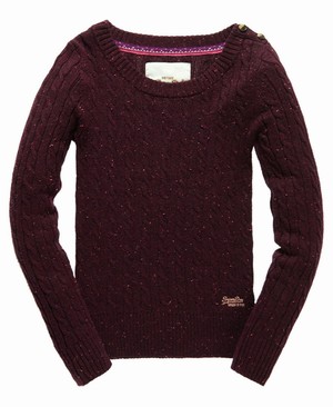 Superdry New Croyde Cable Crew Neck Női Kötöttáru Bordó | YBHAL2410